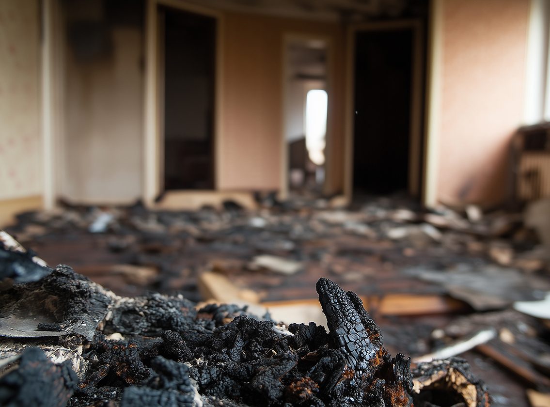 Innenaufnahme einer Wohnung nach einem Gebäudebra